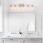 6 Light Bathroom Light Fixtures Brushed Nickel Vanity Light Over Mirror Modern Farmhouse Wall Lighting Sconces Wall Lamp for Bathroom, Bedroom, Living Room E26 Socket with Glass Shade