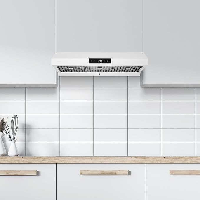 Hauslane Range Hood 36 Inch - Under Cabinet Range Hood, Matte White Hood, Vent Hood 36 Inches, Stove Vent Hood for Kitchen, Kitchen Vent Hoods 36 Inch with LED - Chef Series PS18