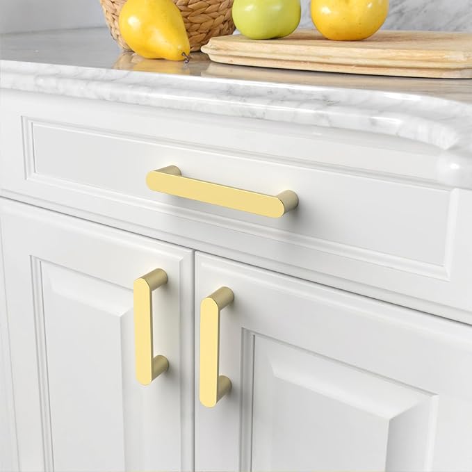 Amerdeco 10 Pack ZH0005MGP Brushed Gold 3.75 Inch(96mm) Hole Centers Kitchen Cabinet Pulls Hardware Modern Kitchen Handles for Cabinets Cupboard Handles Drawer Pulls