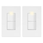 LIDER Matte Finish Lighted Double Switch with Screwless Wall Plate, Combination Frameless Decorator Switch with Locator Light, Ground Terminal Single Pole, 15A 120V, UL Listed, White, 2 Pack