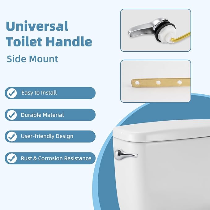 Universal Toilet Handle Replacement Kit Side Mount with 2-Inch Rubber Toilet Flapper, Toilet Tank Parts Compatible with Kohler, American Standard, TOTO, Mansfield, Angle Mount-Chrome