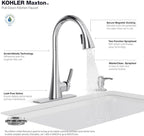 KOHLER R26281-SD-BL Maxton Touchless Pull-Down Kitchen Faucet with soap/Lotion Dispenser, Matte Black