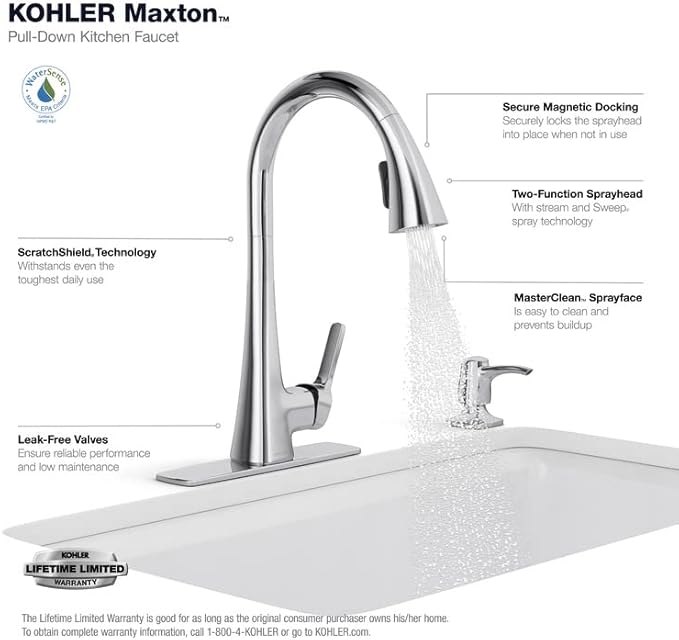KOHLER R26281-SD-BL Maxton Touchless Pull-Down Kitchen Faucet with soap/Lotion Dispenser, Matte Black