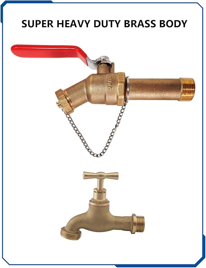 Water Heater Drain Valve 3/4"MIP X 3/4" Male GHT Connection to drain or Flush Hot Water Heater Faster and Easy Big Full Port (No Pb Brass,3 Inch Shank with Long Handle,Straight)