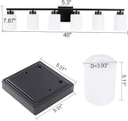 6 Light Bathroom Light Fixtures, 40 Inches Vanity Lights for Mirror, Black Vanity Lighting Fixtures with Milky White Glass Shades