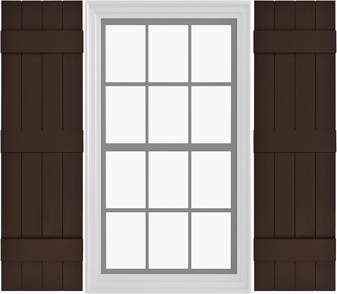 Board & Batten Vinyl Shutters (1 Pair) | 14.5"x63" (4-Board) - Coffee Bean | Exterior Window Shutters | Includes Mounting Hardware | Simple Installation | Made in USA