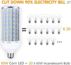 Intpro 60W LED Corn Light Bulb Lamp, 6000LM E26/E27 6000K 85V~265V Super Bright Light for Indoor Large Area, Garage barn Workshop Warehouse Factory Porch Backyard High Bay Street Outdoor