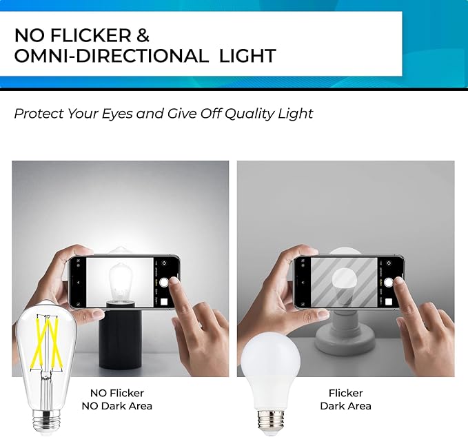 Hizashi Vintage LED Light Bulb Dimmable, 6W Equivalent 60W, E26 Base Led Edison Bulbs, 5000k Daylight, 700LM, High CRI 95+ Eye Protection, Clear Glass, Pack of 18