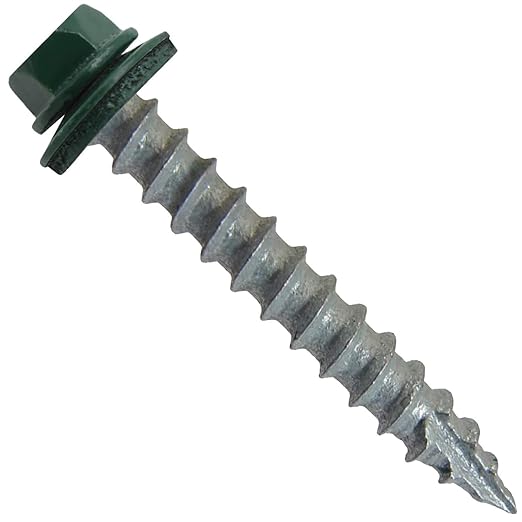 #14 Metal ROOFING SCREWS: (250) Screws x 1-1/2" IVY GREEN/FOREST GREEN Hex Head Sheet Metal Roof Screw. Self starting/tapping EPDM washer. Colored head for corrugated roofing