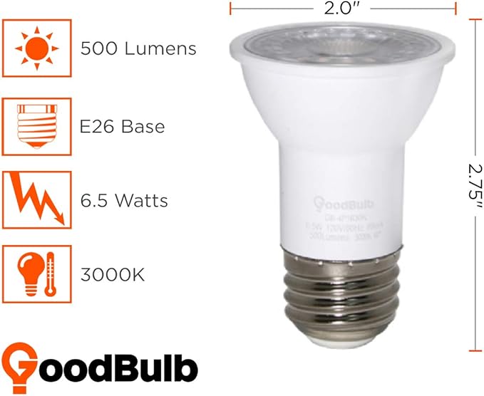 GoodBulb 6.5-Watt LED PAR16 Shape Light Bulbs (40 Watt Equivalent) E26 Medium Base | Soft White Light Color 3000K | EcoSmart Lights | High Output 500 Lumens (Pack of 4 Bulbs)