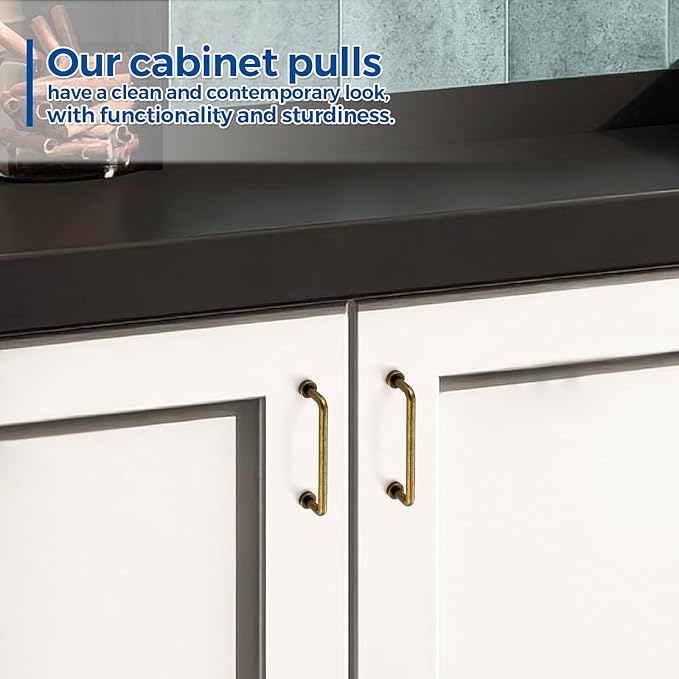 JOY DECOR Cabinet Pulls – 3-3/4 Inch Hole Center, Antique Brass, 15 Pack, Zinc Alloy Cabinet Handles for Drawers & Cupboard – Vintage Style Hardware for Kitchen, Bathroom, Dresser, Furniture Makeover