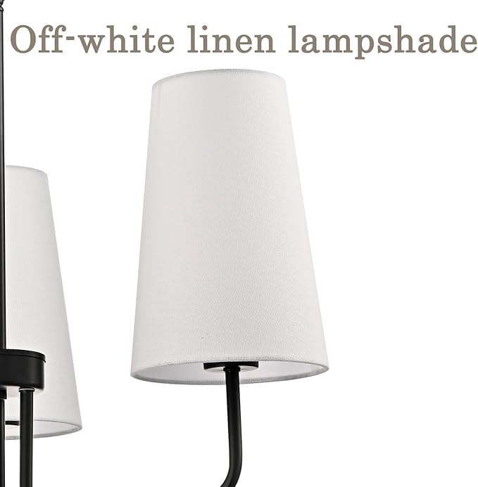 Modern Black Metal Chandelier with Linen Shade 6-Light E26 Adjustable Chandelier for Living Room, Dining Room, Bedroom, Kitchen Island