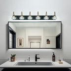 6-Light Vintage Bathroom Vanity Light Fixture Industrial Black Gold with Glass Shade Vanity Light Fixtures Over Mirror Glass Bathroom Vanity Lighting Fixtures G9 Bulb Wall Lights