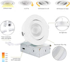 Recessed Lighting 4 Inch, LED Recessed Light Dimmable with Junction Box,Adjustable Recessed Lighting, Air Tight,ETL Listed,9W 750LM,5 CCT Selectable, 6Pack