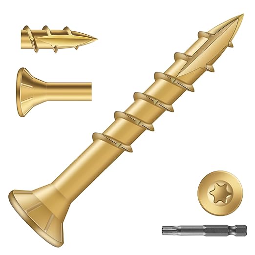 #8 x 1-1/4" Deck Screws (183Pcs) 1lb. Exterior Wood Screws. Carbon Steel, Tan, Flat Head, Rust Resistant epoxy Coated, with T25 Star Bit