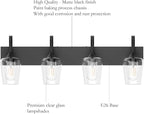 Ralbay Matte Black Bathroom Vanity Light 4-Lights Industrial Black Vanity Lights Clear Glass Vintage Edison Matte Black Wall Mount Light Fixtures for Bathroom