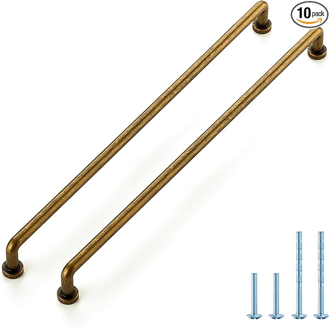 JOY DECOR Cabinet Pulls – 12-3/5 Inch Hole Center, Antique Brass, 10 Pack, Zinc Alloy Cabinet Handles for Drawers & Cupboard – Vintage Style Hardware for Kitchen, Bathroom, Dresser, Furniture Makeover