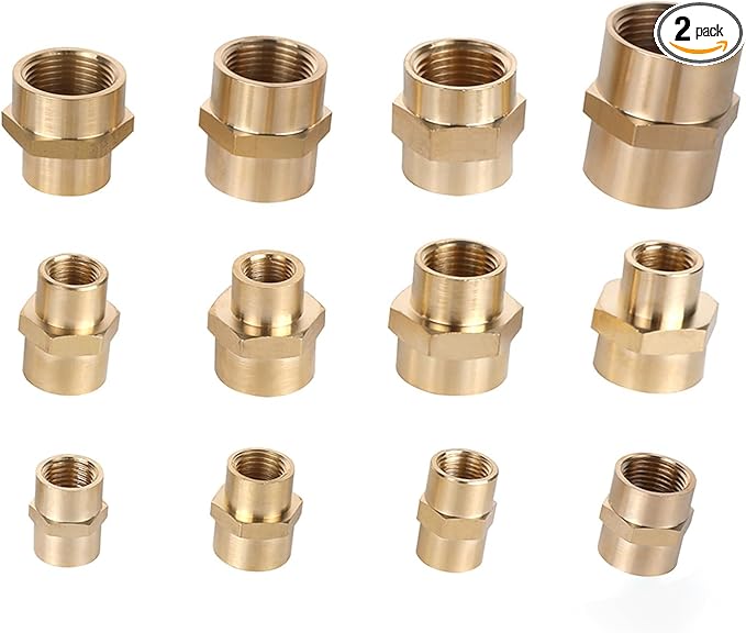 Hex Couplings, 3/8" NPT Female To Female Brass Hex Nipple Adapters, Brass Pipe Extension Fittings for Oil/Air/Water/Gas Systems. (2 Pack)