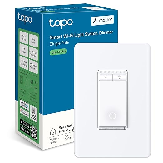 TP-Link Tapo Matter Smart Dimmer Switch: Voice Control w/Siri, Alexa & Google Assistant, UL Certified, Timer & Schedule, Easy Guided Install, Neutral Wire Required, Single Pole, Tapo S505D
