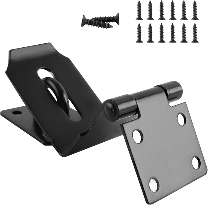 HOWDIA 4 Inch Door Hasp Latch 90 Degree, Stainless Steel Safety Right Angle Padlock Hasp Locking Latch Security Door Clasp Hasp Lock Latch for Push/Sliding/Barn Door, 2mm Thick, Brushed Black