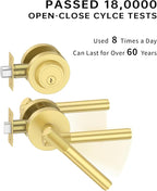Asidrama Premium Brushed Gold Zinc-Alloy Front Door Lock Set: Double Cylinder Deadbolt, Heavy Duty Security Handleset for Left/Right Exterior Doors, Universal Entry Locks (1 Pack)