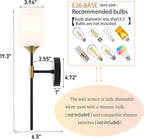 Industrial Mid Century Wall Sconce Set of 2 with White Cylinder Glass Shades Modern Bathroom Vanity Wall Lamp Black and Gold Finished Wall Light Fixture