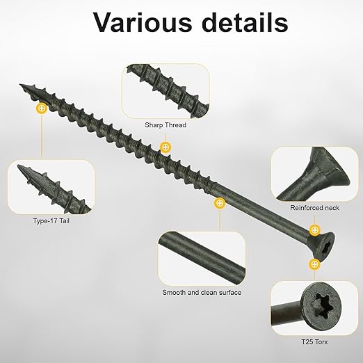 Wood Screws #10 x 4’’, T25 Star Torx Drive Flat Head Deck Screws, Green, 52Pcs (1lb)