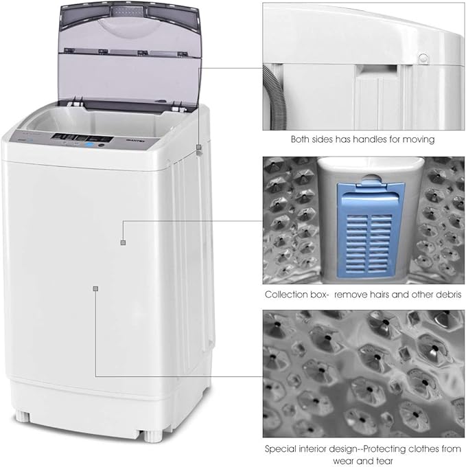 Giantex Full-Automatic Washing Machine Portable Compact 1.34 Cu.ft Laundry Washer Spin with Drain Pump, 10 programs 8 Water Level Selections with LED Display 12 Lbs Capacity