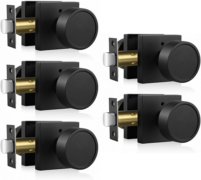 Haidms Black Interior Door Knobs, Zinc-Alloy Heavy Duty Round Matte Black Privacy Door Knobs Interior for Bedroom Modern Bathroom Door Lock Bulk(5 Pack)