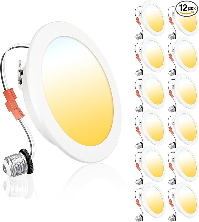 Ensenior 4 Inch LED Can Lights 12 Pack, Dimmable Retrofit Led Recessed Lighting, 5CCT Adjustable Color Temperature (2700K-5000K), 7W=77W 700LM, IC & Damp Rated, FCC