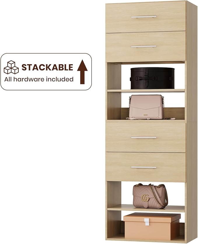 ROOMTEC 31.5" 2 Drawer Short Tower Closet Unit, Modular Closet System with Drawers and Shelf, Wardrobe Organizer for Bedroom or Walk-in Closet, Wall Mounted, Customizable Clothes Storage Unit, Wood