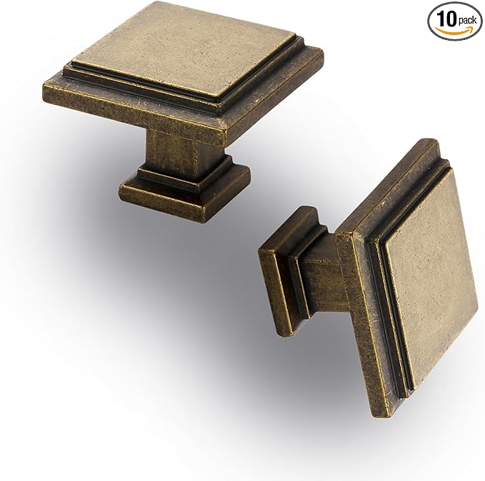 10 Pack Antique Brass Cabinet Knobs Drawer Knobs Modern Cabinet Pulls Kitchen Cabinet Handles Kitchen Cabinet Hardware Timeless Drawer Pulls for Dresser Cupboard Wardrobe, A-Brass(1x10)