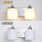 Stainless Steel Milk Glass Vanity Lights for Bathroom, 2 Light Polished Chrome Bathroom Light Fixtures Over Mirror, Ceramic E26 Sockets Wall Mounted