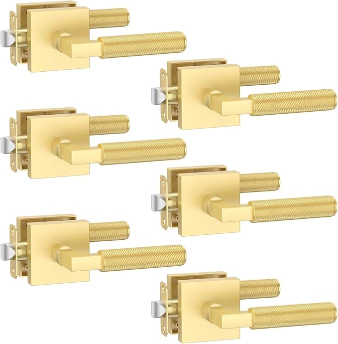 Asidrama 6 Pack Gold Privacy Door Handles, Door Lever with Door Knobs Indoor for Bedroom or Bathroom, Heavy Duty Door Handles Interior with Locks for Left Right Sided Doors 098AA