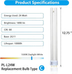 24W PL24-C Fluorescent Light Bulb Replacement for OttLite B24553 T40J34,Tpye C,PL-L 24W Fluorescent Light Bulbs,5500K Bright Natural Daylight,1300lm,2G11 Base - 2Pack