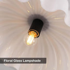 15.7" Vintage Modern Black Chandelier with Floral Milk White Glass Shades, Adjustable Height Pendant Light for Kitchen Island, Dining Room, Bedroom