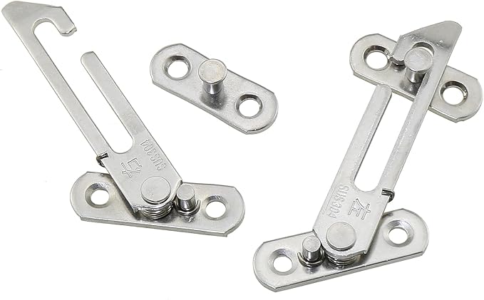 2PCS 10x4.5CM Window Hook Automatic Limiter Silver Stainless Steel Safety Window Opening Restrictor Lock for Window Frame and Sash with Distance of 14 to17MM Inside and Outside Window
