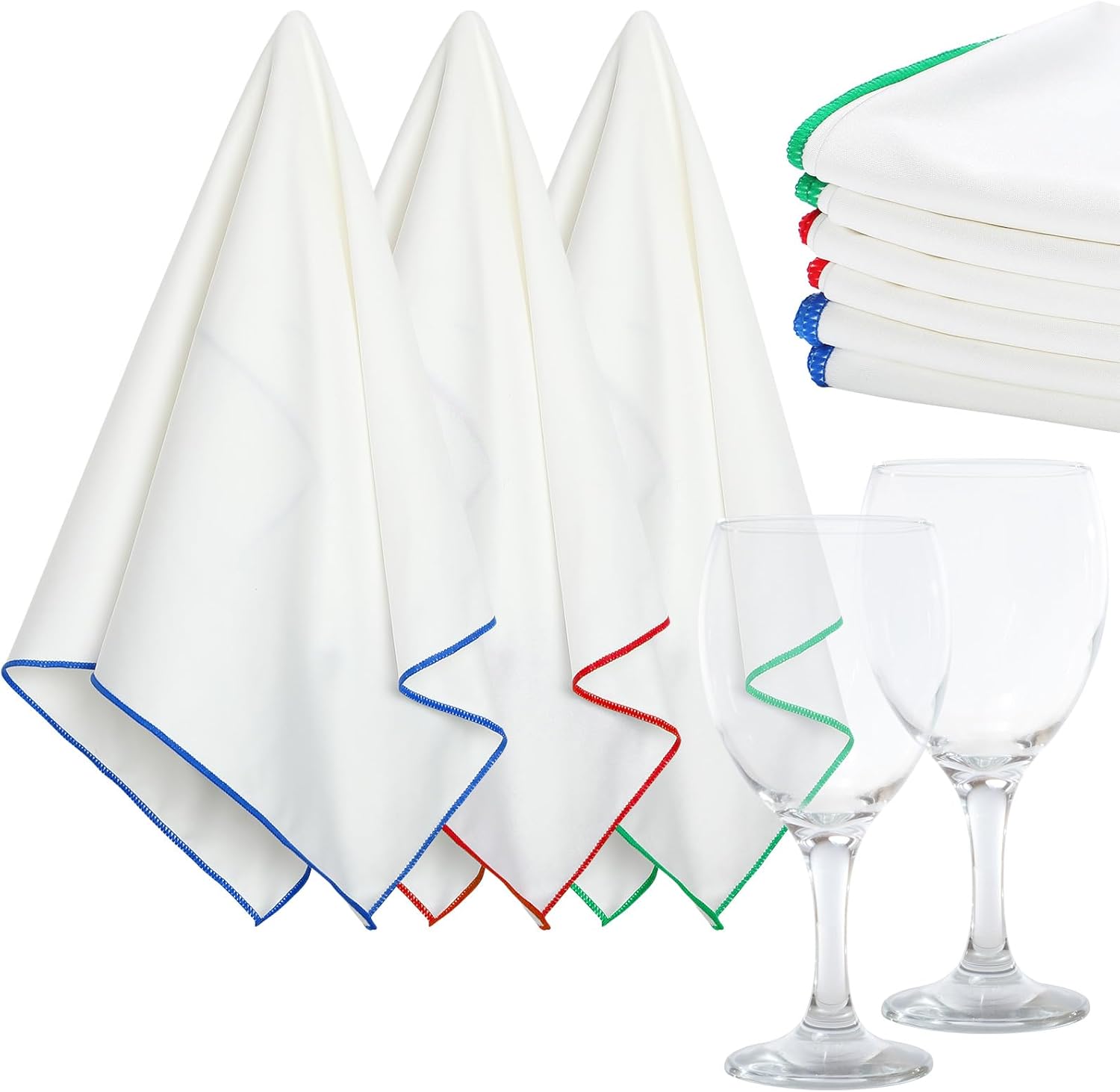 VitalCozy 6 Pcs Wine Glass Polishing Cloths Large Microfiber Cleaning Cloths 25 x 20 Inch Lintless Towels for Drying Wine Glasses Cleaning Window Stemware Dishes Glassware (Burgundy, Blue, Green)
