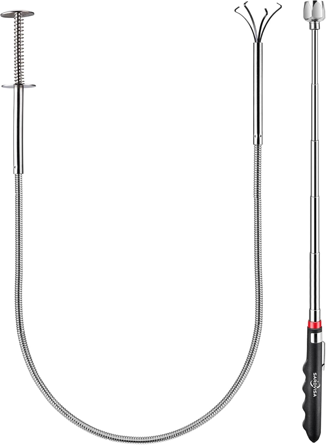 2 Pack Pickup Tool Set, 25 LB Telescoping Magnet Grabber Tool with Pocket Clip and 24 IN Flexible Claw Grabber Reacher Tool, Combo Grabbing Set with Anti-Rust Zinc Coating for Multipurpose Picking up