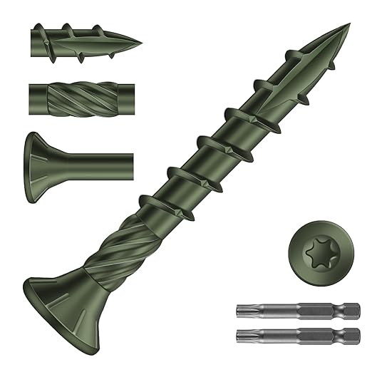#8 x 1-1/4" Deck Screws (1194Pcs) 6lb. Carbon Steel, Green, Flat Head, Rust Resistant epoxy Coated, with T25 Star Bit