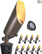 MALORY Brass Landscape Spotlight 10-Pack with 5W LED MR16 Bulb(S03), 12V AC/DC Low Voltage Outdoor Landscape Lighting Shroud Adjustable,Ground Stake and Wire Connector Included,2700K Warm White