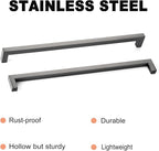10 Pack Long Cabinet Pulls 12 3/5 Inch Hole Center Ancient Grey Drawer Pulls Square Stainless Steel Kitchen Handles for Cabinets Grey Cupboard Handles Modern Bathroom Cabinet Hardware
