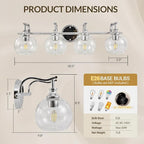ANDY STAR 4-Light Bathroom Vanity Light, Chrome Wall Sconce, Anti-Rust Metal Bathroom Light with Hight-Quality Clear Glass, Bath Wall Lamp for Mirror, Kitchen, Living Room, Bedroom, Hallway, 30.5"