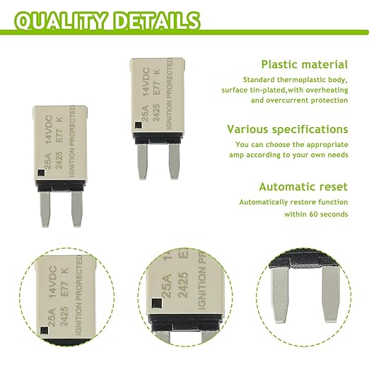 25A DC 12V-14V Auto Reset Circuit Breaker ATM Low Profile T1 Mini Blade Fuses Breakers for Car Trucks Marine Boat RV Solar and More,2 Pack