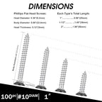 Black Head 100 PCS #10X1 Stainless Steel Phillips Flat Head Wood Screws,Stainless Steel 18-8 A2(304) Screw,Home Screw Kit by QISHENG