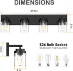 IZORRO Bathroom Vanity Light Fixture, 4-Light 27.5 Inch Matte Black Bathroom Light Fixtures Over Mirror, with Clear Glass Shade, Modern Farmhouse Vanity Lights, Rustic Restroom Lighting Fixtures