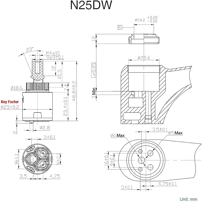 25mm Faucet Cartridge Certification Ceramic Tap Cartridge Mix Faucets Inner Cartridge Replacement for Single Lever Faucet, Monobloc Bathroom or Kitchen Mixer Faucets
