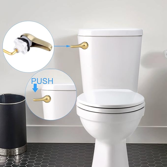 iFealClear 2 Pack Polished Gold Toilet Handle Replacement Kit, Universal Front Mount Toilet Tank Flush Lever Replacement, Solid Brass Toilet Trip Lever Fits Most Toilets, Gold Finish