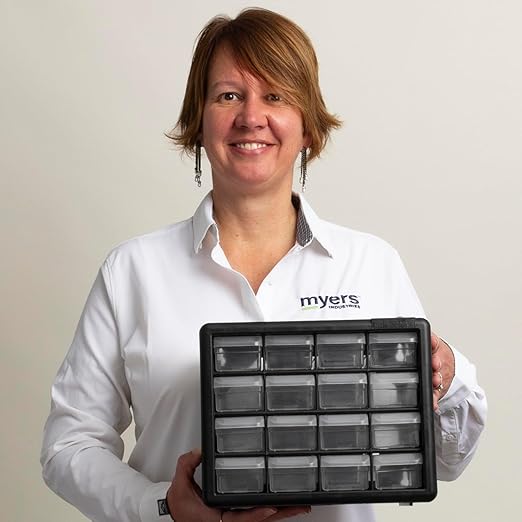 Akro-Mils 16-Drawer Plastic Drawer Storage Cabinet for Garage Organization, Beads, Makeup Organizer, Building Bricks Storage, Teacher Toolbox, 10-1/2-Inch W x 6-1/2-Inch D x 8-1/2-Inch H, 10116 Black