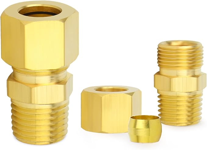 ChillWaves Brass Compression Tube Fitting, 5/16" OD x 1/4" NPT Male Compression Union Connector(10-PACK)